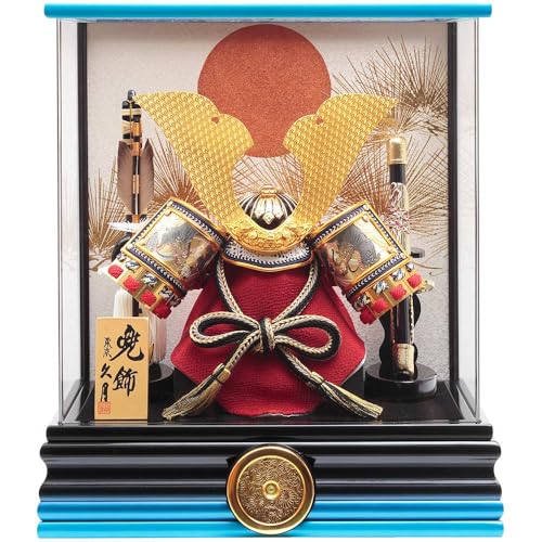 五月人形（家紋付き）「オルゴール付き」 久月 【完売】五月人形 ケース飾り 兜飾り 青黒ぼかし六角アクリル